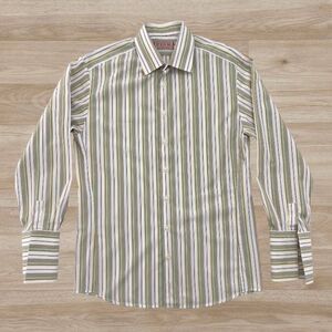 Men's Thomas Pink Striped Long Sleeve French Cuff Dress Shirt 16 1/2 /42 cm